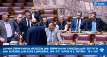 (ВИДЕО) Тепачка во грчкиот Парламент - кој  прв почна?